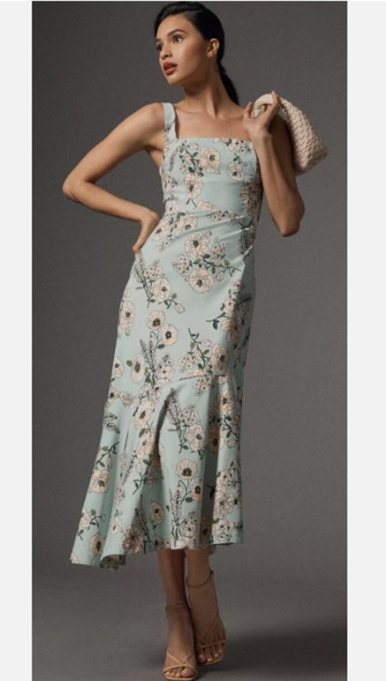Anthropologie The Ariana Square-Neck Asymmetrical Ruffle-Hem Dress Size M